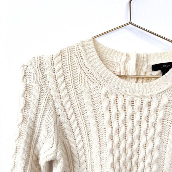 J. Crew 100% Wool Cream Pockets Fisherman Sweater XXS - Picture 2 of 9